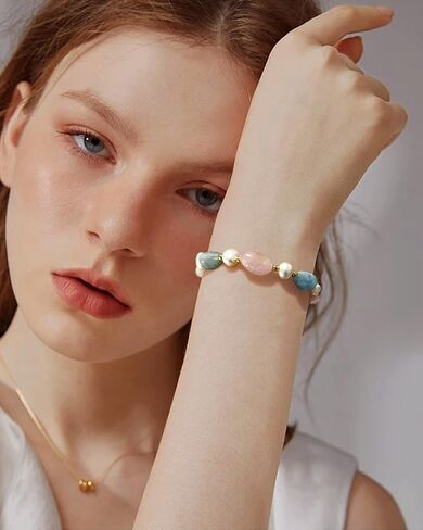 Cultured Freshwater Pearls and Natural Stones Beaded Gold Bracelet Christmas gifts for Women Multicolor Adjustable Slider Bracelets Aventurine/Morganite/Sunstone/Agate Charm Jewelry Synthetic Pearl in Saudi Arabia