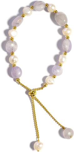 Cultured Freshwater Pearls and Natural Stones Beaded Gold Bracelet Christmas gifts for Women Multicolor Adjustable Slider Bracelets Aventurine/Morganite/Sunstone/Agate Charm Jewelry Synthetic Pearl in Saudi Arabia