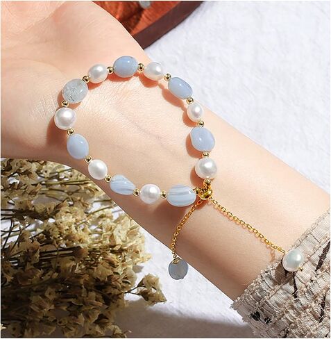 Cultured Freshwater Pearls and Natural Stones Beaded Gold Bracelet Christmas gifts for Women Multicolor Adjustable Slider Bracelets Aventurine/Morganite/Sunstone/Agate Charm Jewelry Synthetic Pearl in Saudi Arabia