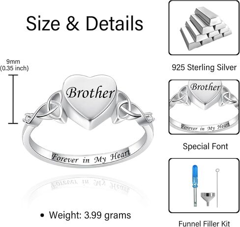 Heart Cremation Ring for Ashes: 925 Sterling Silver Forever in My Heart Carved Urn Keepake Rings Memorial Jewelry for Women Men in Kuwait