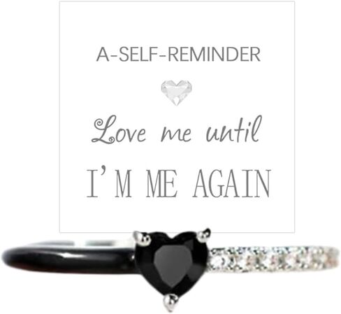 Love Me Until I'M Me Again Black Heart-Cut Half Enamel Ring, S925 Sterling Silver Heart Rings Self-Love Ring Gift, Heart Rings Birthday Gifts for Women, Daughter, Wife, Friends in Kuwait