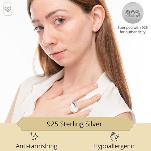 MAX + STONE 925 Sterling Silver Cocktail Boho Rings for Women | Large Chunky Silver Rings | Hypoallergenic Statement Rings for Women Size 6 to 8 in Saudi Arabia