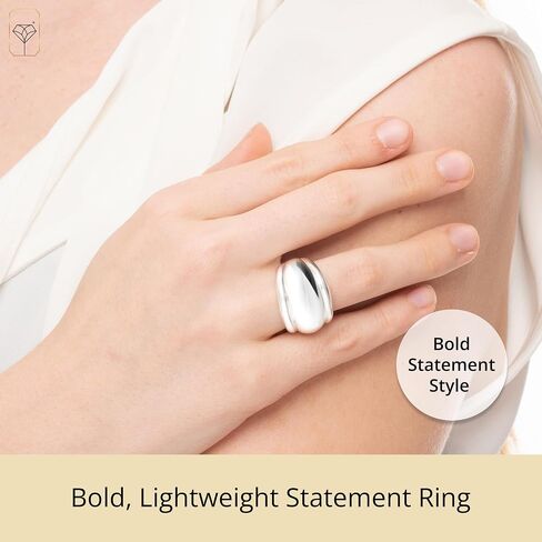 MAX + STONE 925 Sterling Silver Cocktail Boho Rings for Women | Large Chunky Silver Rings | Hypoallergenic Statement Rings for Women Size 6 to 8 in Saudi Arabia