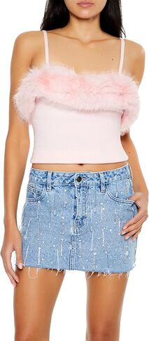 Forever 21 Women's Faux Fur-Trim Sweater-Knit Cami in Saudi Arabia