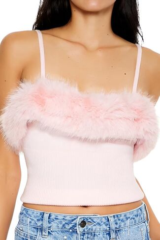 Forever 21 Women's Faux Fur-Trim Sweater-Knit Cami in Saudi Arabia