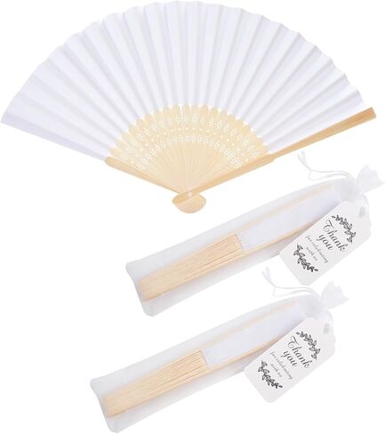 50pcs Paper Hand Fan Bamboo Handheld Folding Fans with Organza Bags and Thank You Tags Home Decorative Wedding Party Favors (Light green) in Saudi Arabia