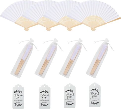 50pcs Paper Hand Fan Bamboo Handheld Folding Fans with Organza Bags and Thank You Tags Home Decorative Wedding Party Favors (Light green) in Saudi Arabia