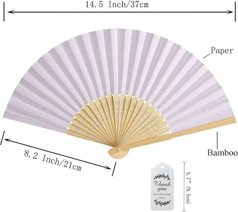 50pcs Paper Hand Fan Bamboo Handheld Folding Fans with Organza Bags and Thank You Tags Home Decorative Wedding Party Favors (Light green) in Saudi Arabia