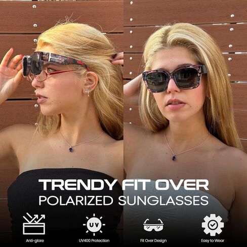 Xfeel Polarized Sunglasses Over Glasses for Women Oversized Fit Over Sunglasses with Rhinestone Accents for Driving in Kuwait