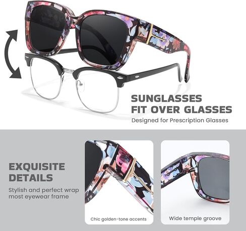 Xfeel Polarized Sunglasses Over Glasses for Women Oversized Fit Over Sunglasses with Rhinestone Accents for Driving in Kuwait