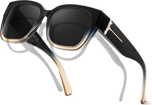 Xfeel Polarized Sunglasses Over Glasses for Women Oversized Fit Over Sunglasses with Rhinestone Accents for Driving in Kuwait