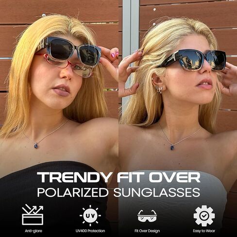 Xfeel Polarized Sunglasses Over Glasses for Women Oversized Fit Over Sunglasses with Rhinestone Accents for Driving in Kuwait