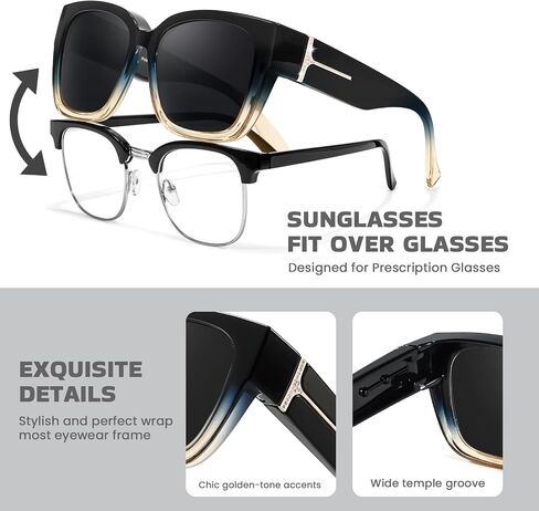 Xfeel Polarized Sunglasses Over Glasses for Women Oversized Fit Over Sunglasses with Rhinestone Accents for Driving in Kuwait
