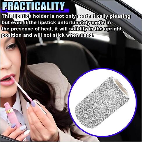 حامل Car Car Chapstick ، ​​حامل بلسم الشفاه المستقيم للسيارة ، قضية Crystal Rhinestone No Melt Lipsticks ، الملحقات الداخلية للسيارات العازلة للنساء (ملونة) in Kuwait