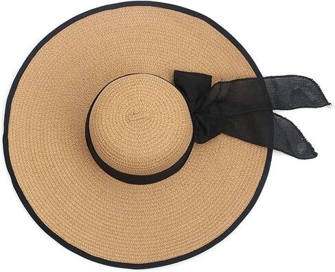 Womens Wide Brim Straw Sun Hat,Summer Floppy Beach Hat Roll-Up with Bowknot in Saudi Arabia