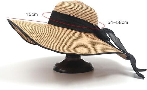 Womens Wide Brim Straw Sun Hat,Summer Floppy Beach Hat Roll-Up with Bowknot in Saudi Arabia