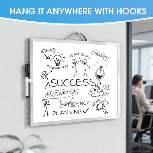 MaxGear Small White Board Dry Erase Board for Wall, Black Aluminum Alloy Frame 16"x12" Hanging Whiteboard, Portable Small Magnetic Whiteboard for Students - Planning, Drawing, Memo in Saudi Arabia