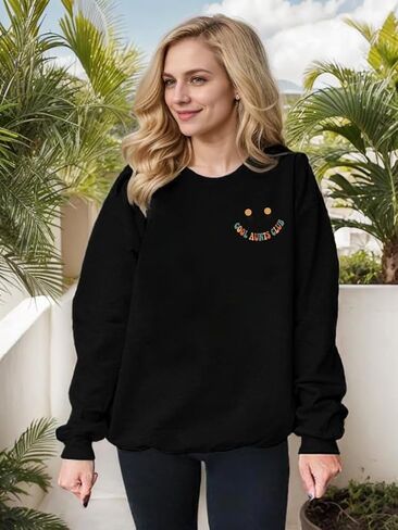 عمة Sweatshirt Womens Cool Aunt Club Graphshirts Sweatshirts untie Letter Print Long Sleeve Pullover Top in Kuwait