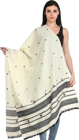 Shawl from Kutch with Embroidered Flowers and Mirrors - Wool in Saudi Arabia