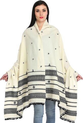 Shawl from Kutch with Embroidered Flowers and Mirrors - Wool in Saudi Arabia