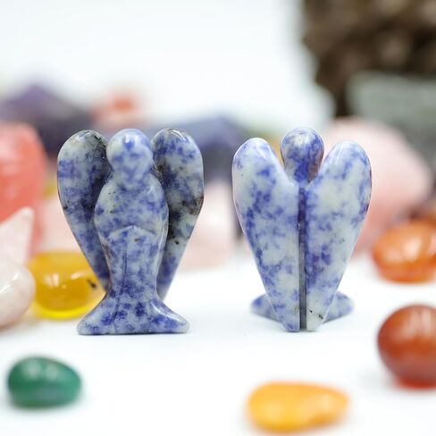 أبيض لابرادوريت ملاك 1.5 "ديكور شفاء بلورات الحماية الروحية الوصي على تمثال الحجر الطبيعي المصقول تمثال النحت يدوي التماثيل المنحوتة التأمل النساء الرجال الهدية in Kuwait