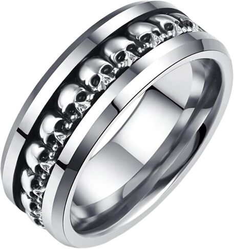 NUNCAD خواتم رجالي 925 فضة الجمجمة البطانة 8 مللي متر القوطية شيطان الجمجمة رئيس حلقة كربيد التنغستن الفايكنج مجوهرات هدية الراحة تناسب حجم 8-11 in Kuwait