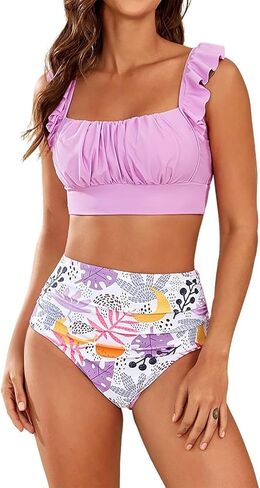 Women's Two Piece Swimsuit Ruffle High Waisted Tummy Control Bathing Suit Swimwear Beachwear in Saudi Arabia