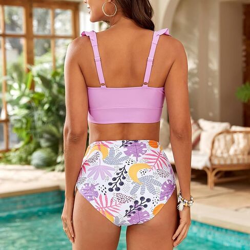 Women's Two Piece Swimsuit Ruffle High Waisted Tummy Control Bathing Suit Swimwear Beachwear in Saudi Arabia