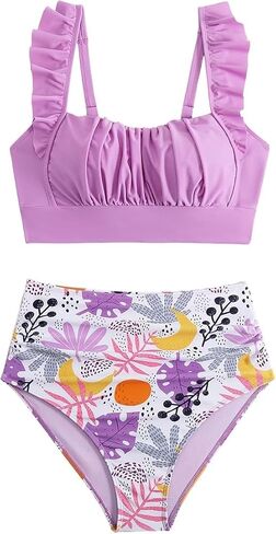 Women's Two Piece Swimsuit Ruffle High Waisted Tummy Control Bathing Suit Swimwear Beachwear in Saudi Arabia