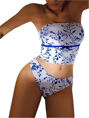 Milumia Women's 2 Piece Bandeau Bikini Set Ditsy Floral Strapless Tankini Swimsuits in Kuwait