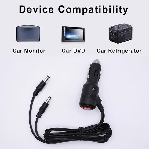 12V/24V Car Cigarette Lighter Power Supply Cable Dual DC 5.5mm x 2.1mm Male to Car Cigarette Lighter Male Adapter Cord with ON/OFF Switch and LED(3.2FT/1M) in Kuwait