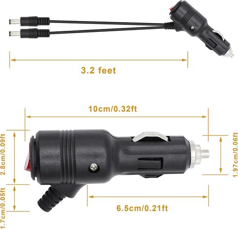 12V/24V Car Cigarette Lighter Power Supply Cable Dual DC 5.5mm x 2.1mm Male to Car Cigarette Lighter Male Adapter Cord with ON/OFF Switch and LED(3.2FT/1M) in Kuwait