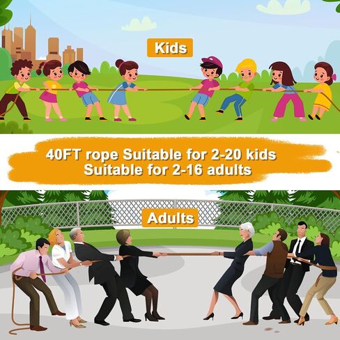 20FT Field Day Tug of War Rope for Kids and Adults, Outdoor Lawn Yard Family Birthday Party Games, Outside Backyard Camping Picnic Games, Backyard Carnival Games Fun for Team Building Activities in Saudi Arabia