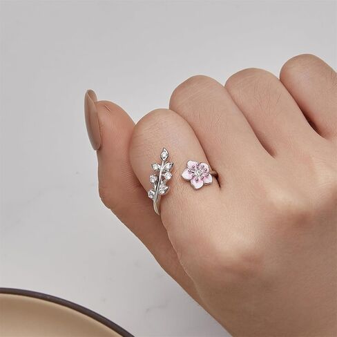 VOROCO 925 Sterling Silver Adjustable Open Ring Trendy Elegant Unique Open Ring Flower Cross Ring for Women Jewelry Gift in Saudi Arabia