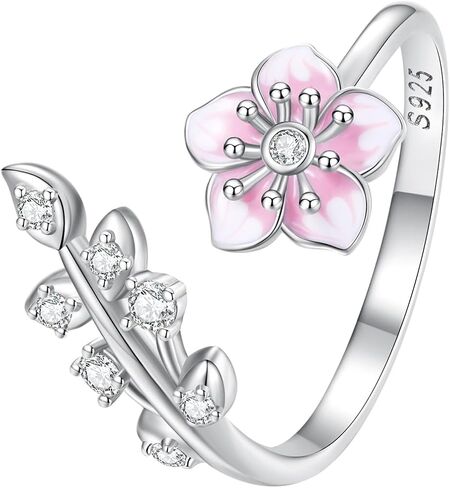 VOROCO 925 Sterling Silver Adjustable Open Ring Trendy Elegant Unique Open Ring Flower Cross Ring for Women Jewelry Gift in Saudi Arabia