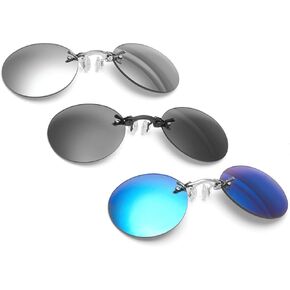 3 Pack Retro Round Clip On Nose glasses Matrix Morpheus Movie rimless sunglasses