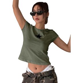 SOLY HUX Women's Y2k Star Print Tees Crop Top Short Sleeve Round Neck T Shirt
