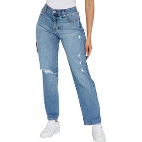 SheKiss Womens High Waisted Distressed Boyfriend Jeans Bootcut Petite Stretchy Straight Leg Trendy Denim Jeans