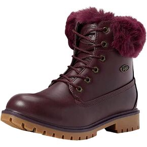 Lugz Womens Rucker Hi Faux Fur Lace Up Casual Boots Ankle Low Heel 1-2" - Brown, Burgundy
