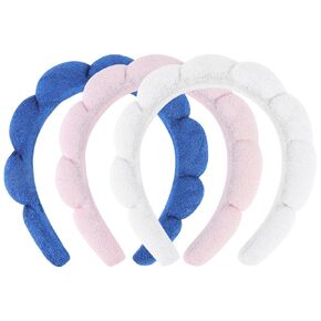 3 Pack Spa Headbands for Washing Face, Skincare Headbands Makeup Headband Sponge Face Wash Headbands, Terry Cloth Headbands Puffy Hair Band for Washing Face