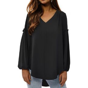 Sanifer Women's Causal Long Balloon Sleeve Tunics Tops Crewneck Oversize Loose Fit Blouse