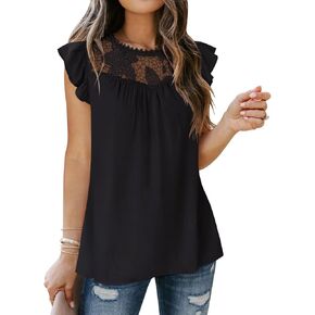 DOROSE Womens Lace Tops Ruffle Short Sleeve Casual Summer Blouses