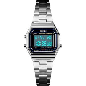 Gosasa Digital Watch Womens Thin Gold Stainless Steel Watch Backlight Timer Waterproof Alarm Clock LED Sports Watch