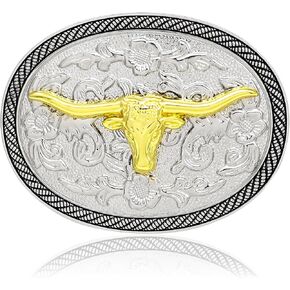 RechicGu Belt Buckles Men Western Cowboy Rodeo Silver Belt Buckle Bull Horse Cross Design Novelty Gift for Son Dad Husband in Kuwait
