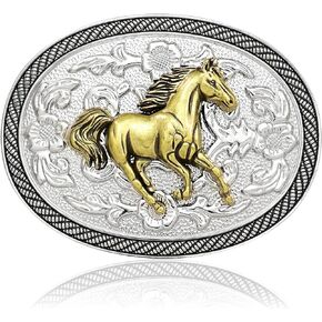RechicGu Belt Buckles Men Western Cowboy Rodeo Silver Belt Buckle Bull Horse Cross Design Novelty Gift for Son Dad Husband