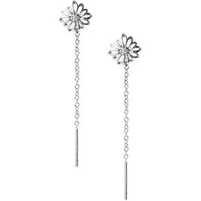 Dainty Daisy Flower Tassel Threader Earrings for Women Teen Girls Hypoallergenic 925 Sterling Silver Cubic Zirconia Crystal Floral Dangle Drop Ear Line Long Chain Earring Cute Jewelry Gifts Birthday