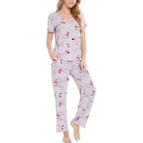 GYS Short Sleeve Pajamas for Women - Soft Comfy Sleepwear and Pajama Pants with Pockets Lounge Pjs Set