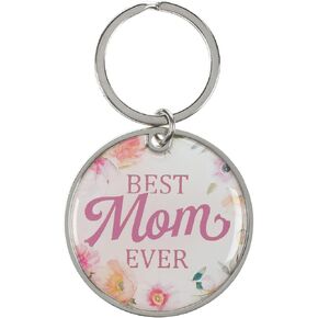 Christian Art Gifts Split Silver Metal Keyring Accessory for Mothers: Best Mom Ever, Lord Bless You Inspirational Scripture, Stamped Design, Encouraging Bible Verse Gift for Women, Cute Pink Florals