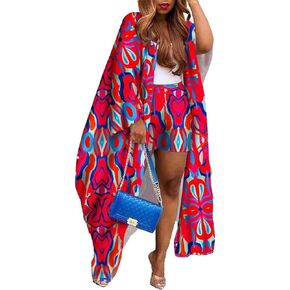 Womens 2 Piece Outfits Floral Print Long Cardigan Cover and Shorts Set
