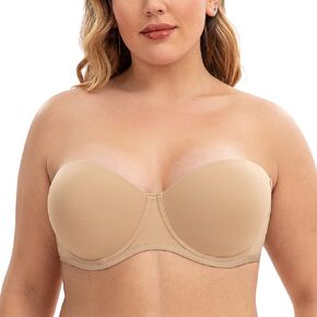 Women's Smoothing Plus Size Unlined Underwire Bandeau Strapless Bra